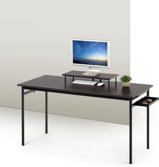 ZINUS Tresa 140 x 60 cm Schwarzer Metallschreibtisch mit Ablage und Bildschirmaufsatz | Arbeitsplatz mit espressofarbenem Finish | Computertisch | Einfache Montage