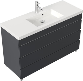 Stand Badmöbel GENEVA 120 SoftClose grafit mit 3 grifflosen Schubladen : Grafit