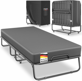 KESSER® Klappbett 200x90cm Gästebett inkl. Matratze aus Memory-Schaum & Rollen | faltbares Reisebett mit Metallrahmen für Erwachsene belastbar bis 250kg | Metallbett mit Schaumstoffmatratze & Cover Anthrazit, Premium Komfort