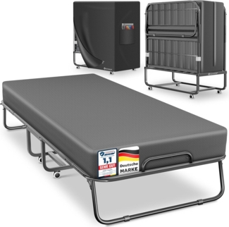 KESSER® Klappbett 200x90cm Gästebett inkl. Matratze aus Memory-Schaum & Rollen | faltbares Reisebett mit Metallrahmen für Erwachsene belastbar bis 250kg | Metallbett mit Schaumstoffmatratze & Cover Anthrazit, Premium Komfort
