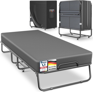 KESSER® Klappbett 200x90cm Gästebett inkl. Matratze aus Memory-Schaum & Rollen | faltbares Reisebett mit Metallrahmen für Erwachsene belastbar bis 250kg | Metallbett mit Schaumstoffmatratze & Cover Anthrazit, Premium Komfort