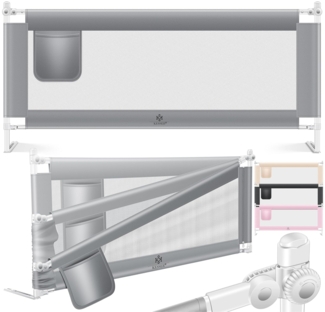 KESSER® Bettgitter 200cm Bettschutzgitter Kinderbettgitter für Kinder Babybettgitter Klappbar, Kinderbett Kinderbettschutzgitter Rausfallschutz, Bett & Elternbett hoch: 72 bis 96cm Grau