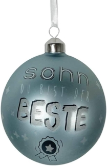 Christbaumkugel - Sohn du bist der Beste - Weihnachtskugel Echt Glas Blau