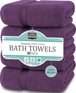 Utopia Towels - 4er-Pack Badetücher Set Premium 100% ringgesponnene Baumwolle 69x137 cm Handtücher, sehr saugfähig, weiches Gefühl Duschtücher (Pflaume)