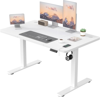 JUMMICO Höhenverstellbarer Elektrischer Schreibtisch mit USB Ladeanschluss, Schreibtisch Höhenverstellbar, Ergonomischer Steh-Sitz Tisch120x60 cm, Weiß