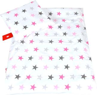 BABYLUX 2 tlg. Set Bezug für Kinderwagen Stubenwagen oder Wiege Garnitur Bettwäsche Kissen Decke 60x78 cm (93. Sterne Rosa)