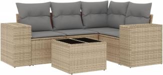 vidaXL 5-tlg. Garten-Sofagarnitur mit Kissen Beige Poly Rattan 3254856