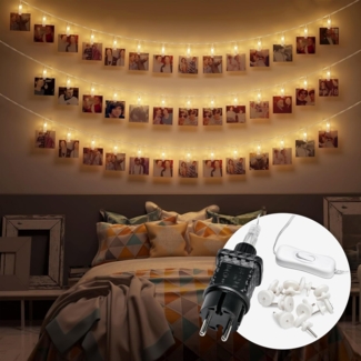 COZY HOME LED-Lichterkette Fotoclip Lichterkette - Batterie und Stecker, 30 Fotoclip LEDs I Timer-Funktion I 6 Meter I Warmweiße LED