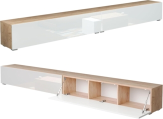 PLATAN ROOM Fernsehschrank TV-Lowboard 105/140 / 160/210 / 280 In Eiche Weiß Hängend Oder Stehend Hochglanz Matt (280 x 30 x 32, Eiche Gold/Weiß Hochglanz)