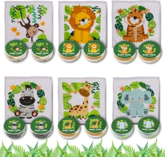 Bada Bing Handtuch Set Magisches Handtuch Safari Tiere Zauberhandtuch für Kinder, Baumwolle (12er Waschlappen Set, 12-St), Komprimiert