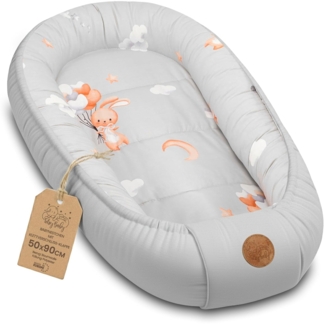 Babynest babynestchen neugeborene mit tragegriff 90x50 cm baby nestchen tragbar nest für bett kinder kuschelnest coccon für Jungen und Mädchen Kaninchen