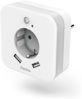 Hama LED Nachtlicht Nachtlicht mit Steckdose für Baby, Kinder und Erwachsene, taglichtweiß, Bewegungsmelder, Nachtlichtfunktion, USB-Anschluss mit Ladefunktion, LED fest integriert, Tageslichtweiß, Bewegungsmelder und 2 USB