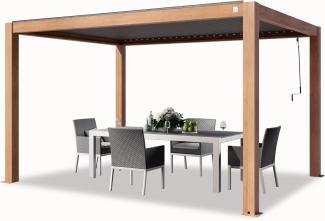 PRIMEYARD Pergola 3x4 m Aluminium Pfosten in Holzoptik mit Lamellendach aus Aluminium Terrassenüberdachung