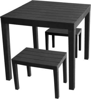 Multistore 2002 3tlg. Gartengarnitur Gartentisch Bali 78x78 cm + 2X Hocker Timor Kunststoff Holzoptik Anthrazit