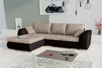 Stylefy Salturo Ecksofa Strukturstoff BERLIN Kunstleder MADRYT Hellbraun Dunkelbraun Links