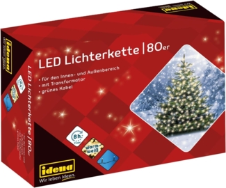 Idena LED-Lichterkette Lichterkette 80er mit warm weißen LED, für innen und außen Timer Party Deko Weihnachten