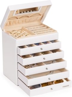 Yorbay Schmuckkasten Schmuckkästchen mit 6 Ebenen, 5 Schubladen (Mit Spiegel), zwei Farben, für Halsketten, Ringe, Armbänder, Ohrringe