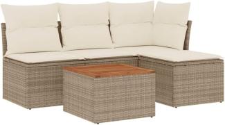 vidaXL 5-tlg. Garten-Sofagarnitur mit Kissen Beige Poly Rattan 3223594