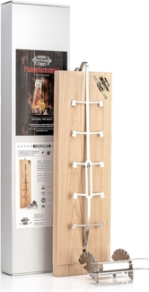 Axtschlag Premium Flammlachsbrett Kirschholz extrastark, 10-Fach verstellbare Halterung aus Edelstahl für Feuerschale, Feuertonne, Feuerkorb, Smoker, Grill, Gastronomie