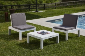 Dmora - Outdoor-Lounge-Set Cervia, Gartenkomposition mit 2 Sitzen mit Rückenlehne und 1 Multifunktionsmodul, Lounge mit Kissen, 100 % Made in Italy, Weiß