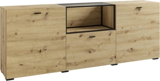 byLIVING Sideboard Frame/Artisan Eiche - Optik/Fach mit Metallrahmen und Glasablage, verstellbare Böden/Anrichte/Kommode/Maße: B 200, H 75,5, T 37,5 cm