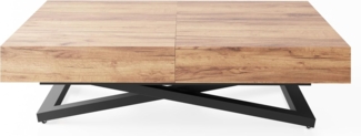 WFL GROUP Couchtisch Cavetta U (erhältlich in einer Größe – 120x80x27-76 cm, ausziehbar auf 200 cm), industrial Tisch in Holzoptik für Küche, Esszimmer oder Wohnzimmer