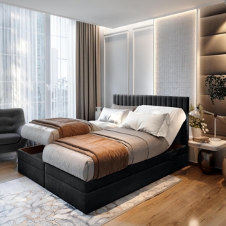 TRADA Boxspringbett ADELE mit Taschenmatratze & Topper 180x200 cm (Set, Bett (zwei Bettkasten) + Matratz + Topper), Elektrische Zahnstangenverstellung per Fernbedienung