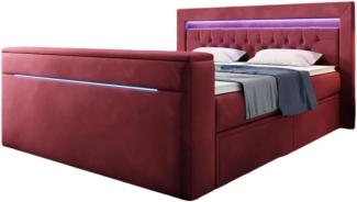 Boxspringbett Jupiter mit TV Lift, RGB und Stauraum 160x200 Rot H2 (bis 70kg)
