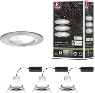 Paulmann 92450 LED Einbauleuchte Nova Coin 3er-Set Zigbee RGBW Eisen gebürstet IP44