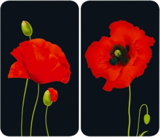 Maximex Herd-Abdeckplatte Universal Modell Mohn, Glas, Kunststoff, (Set, 2 tlg), Herdabdeckung für alle Herdarten, kratzfest, mit rutschfesten Füßen