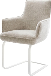 Freischwinger Heira-Flex mit Armlehnen Webstoff Soft Beige Freischwinger flach Weiß Taschenfederkern