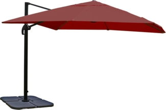 Gastronomie-Ampelschirm HWC-A96, Sonnenschirm 3x3m (Ø4,24m) Polyester Alu/Stahl 23kg ~ bordeaux mit Ständer, drehbar