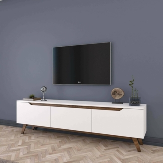 Dmora - Fernsehschrank COR, Ständer für Wohnzimmerfernseher, Niedriges Wohnzimmer-Sideboard, TV-Ständerbasis, 180x35h49 cm, Weiß und Walnuss