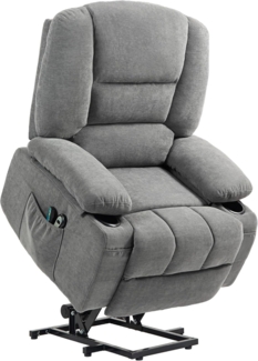 HOMCOM Relaxsessel mit Aufstehhilfe, Liegefunktion, Wärmefunktionen, Massagefunktion (Kord, 1-St, TV-Sessel), mit Seitentasche und Fernbedienung, Dunkelgrau