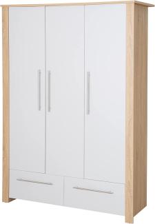 Kleiderschrank 3-türg, 3 Türen, 2 Schubladen, 4 Böden, 1 Kleiderstange, HxBxT: 190x135x52,5cm