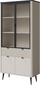 Vitrine Rotevio 1SD2W RE02 (Farbe: Cashmere / Cashmere + Steingrau)