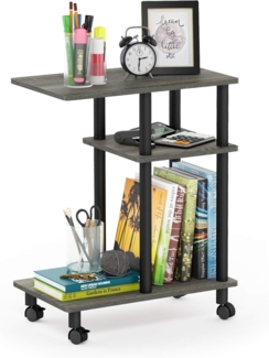 Furinno Beistelltisch mit Rollen für Sofas, Holz, Französische Eiche Grau/Schwarz, 29.49 x 50 x 56.79 cm