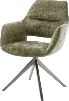 Drehstuhl Yago-Flex mit Armlehnen Chenille Olive Kreuzgestell breit Graphit 360° drehbar Wippfunktion Taschenfederkern
