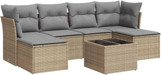 vidaXL 7-tlg. Garten-Sofagarnitur mit Kissen Beige Poly Rattan 3249858