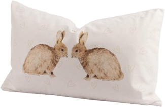 Clayre & Eef Dekokissen Kissenhülle Kaninchen Herzen aus Kunstfaser weiß beige braun 30x50cm