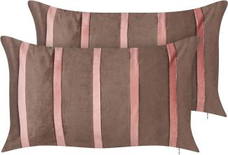 Kissen 2er Set Streifenmuster CRODYLINE Samtstoff 35 x 60 cm Braun