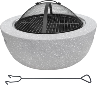 Feuerschale 2-in-1 in Granit-Optik | ca. Ø 60 cm | inkl. Grillrost, Schürhaken & Funkenschutz | als Grill oder Feuerkorb für den Garten nutzbar | moderne Feuerstelle zum Kochen und Chillen