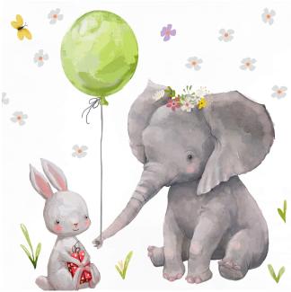 Little Deco 'Hase & Elefant mit grünen Ballon' Wandtattoo