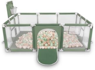 Selonis Laufstall Baby Großer Spielplatz Mit 400 Bälle Laufgitter Für Kinder, Grün:Pastellbeige/Weiß/Minze