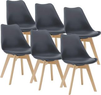 Esszimmerstuhl Fläten 6er Set 81x49 cm Grau PU-Kunstleder en. casa