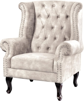 riess-ambiente Ohrensessel CHESTERFIELD 105cm champagner beige/silber- Samt, Ziernieten, Steppung (Einzelartikel, 1-St), gepolsterter Lesessel im Chesterfield-Design - ideal für Wohnzimmer