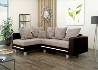 Stylefy Morgan Ecksofa Strukturstoff BERLIN Kunstleder MADRYT Hellbraun Dunkelbraun Links