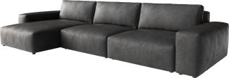 Ecksofa Lanzo XL 380x180 cm Lederimitat Vintage Anthrazit Recamiere variabel