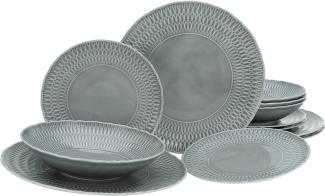 CreaTable 33068 Tafelservice Sofia für 4 Personen, Porzellan, grau (1 Set, 12-teilig)