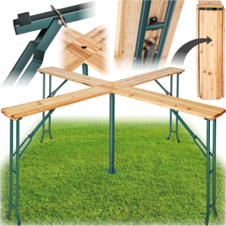 tectake® Stehtisch Quattro als Bierzeltgarnitur, XXL Biertisch aus Holz, klappbar, Outdoor Klapptisch mit Sonnenschirmhalterung, wetterbeständiger Gartentisch, Platz für 20 Personen, robust und stabil